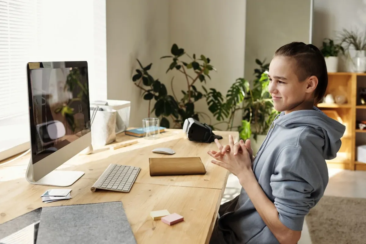 Two young people chatting on a video call